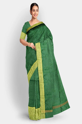 PRIDE SALES Solid/Plain Gadwal Cotton Silk Saree(Green)