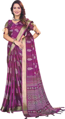 Hanvi Fashions Woven, Floral Print, Self Design, Temple Border Daily Wear Chiffon Saree(Purple)