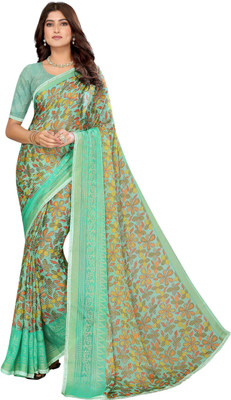 Madhur milan Printed, Floral Print Bollywood Viscose Rayon, Chiffon Saree(Green)