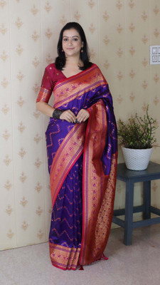 FASHION STROM Woven Bollywood Silk Blend Saree(Purple)
