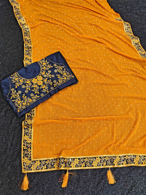 LAKHADATARI PRINTS Printed Bandhani Georgette, Chiffon Saree(Mustard)