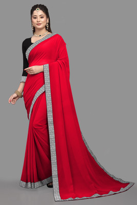 Om Sai Creation Solid/Plain Daily Wear Georgette Saree(Red)