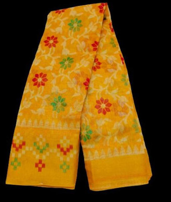 Adrika Printed Bollywood Cotton Blend Saree(Yellow)