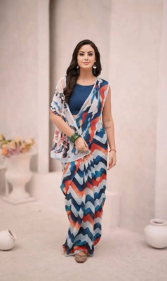 Muskan Collection Digital Print Leheria Georgette, Art Silk Saree(White, Dark Blue)