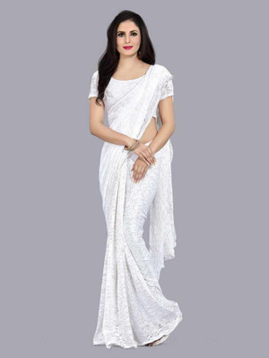 Suali Embroidered Bollywood Net Saree(White)