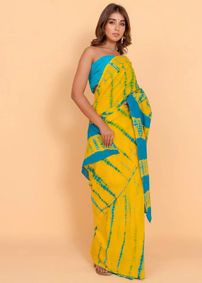 Suraj International Blocked Printed, Checkered, Digital Print, Dyed, Floral Print, Printed, Self Design Daily Wear Pure Cotton Saree(Yellow)
