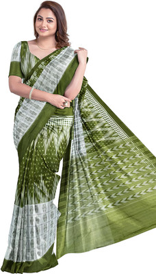 handloom paridhaan Temple Border, Self Design, Hand Painted Sambalpuri Handloom Pure Cotton Saree(Light Green)