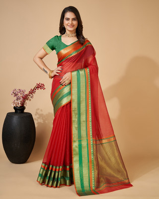 Suha Woven Leheria Cotton Silk Saree(Red)