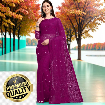 Amavii Embellished Bollywood Net Saree(Purple)