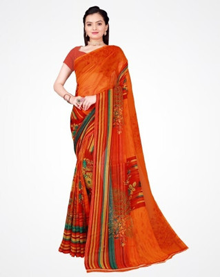 Suali Printed Daily Wear Georgette Saree(Orange)