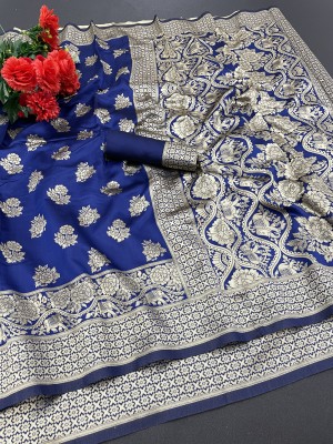 SK SILKMILL Woven, Checkered Banarasi Cotton Linen, Cotton Silk Saree(Blue)