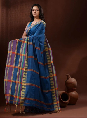RRBB Self Design Handloom Pure Cotton Saree(Dark Blue)