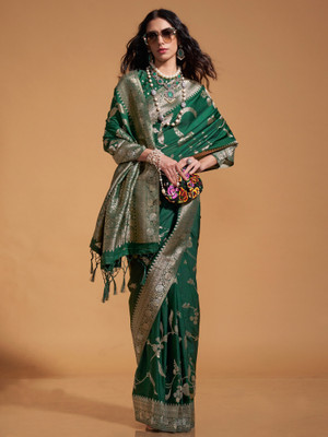 Sareemall Woven Banarasi Georgette Saree(Green)