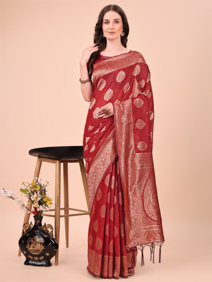 Divastri Woven Banarasi Cotton Silk Saree(Red)