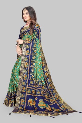 MAHALACMI FAB Self Design Bollywood Georgette Saree(Dark Blue, Green)