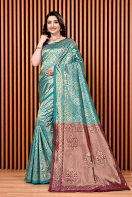 JAY KHODIYAR EMBROIDERY Woven Bollywood Jacquard Saree(Light Blue)
