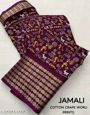 SILK VISTA Printed Daily Wear Silk Blend Saree(Purple)