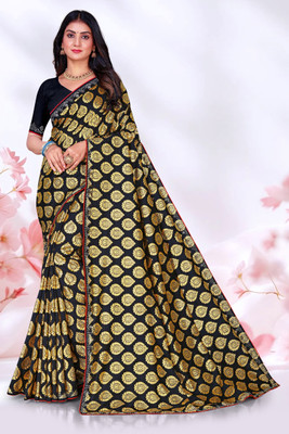saaree Woven Bollywood Georgette, Silk Blend Saree(Black, Gold)