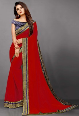 FIERTE Solid/Plain, Dyed, Self Design Bollywood Georgette, Chiffon Saree(Red)