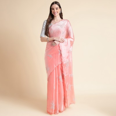 RekhaManiyar Embellished Bollywood Organza Saree(Orange)