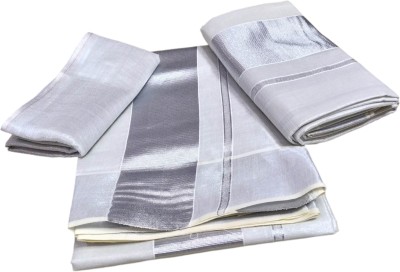 South Weavers Solid/Plain Kasavu Tissue Saree(Silver)