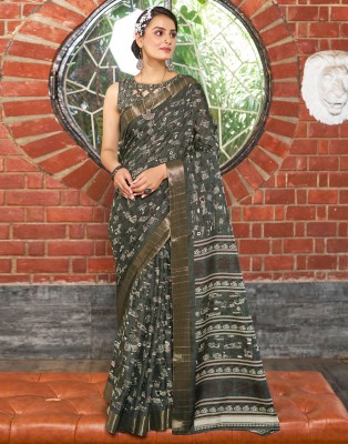 Samah Woven, Embellished, Printed Bollywood Art Silk, Silk Blend Saree(Grey, Cream, Multicolor)