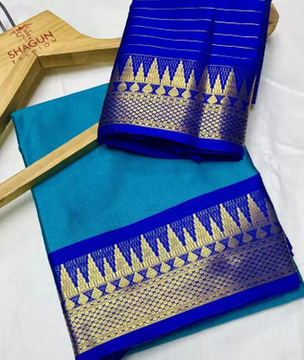 AMARQUEEN Woven Banarasi Silk Blend Saree(Light Blue)