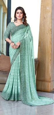 ZAMUNA Geometric Print Daily Wear Georgette Saree(Green)