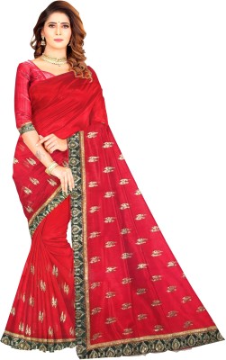 Abl Embroidered, Self Design Banarasi Chiffon Saree(Red)