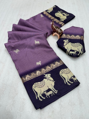 SDGRATITUDE Printed Daily Wear Linen Saree(Purple)