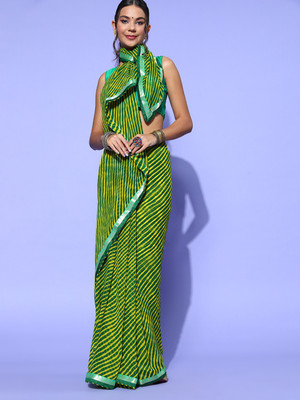 Kimisha Striped Bollywood Chiffon Saree(Green)