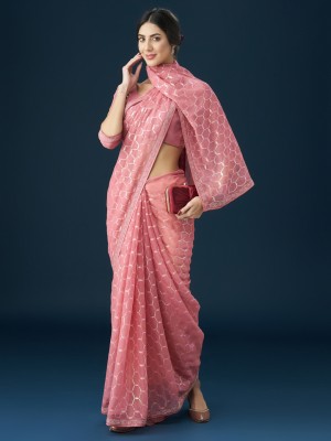 KASEE Embellished Daily Wear Chiffon Saree(Pink)