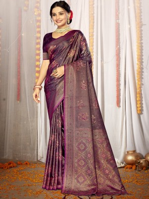 BUNAWAT Woven Handloom Satin Saree(Purple)