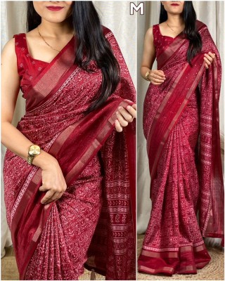 Apnisha Printed Chanderi Pure Silk Saree(Maroon)