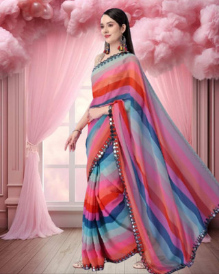 JAYAMENTERPRISE Striped Bollywood Georgette Saree(Multicolor)