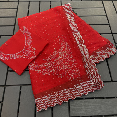 VarniRaaj Fashion Embellished Bollywood Organza Saree(Red)