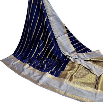 VERMA TEXTILES HOUSE Woven, Self Design Banarasi Cotton Silk Saree(Dark Blue)