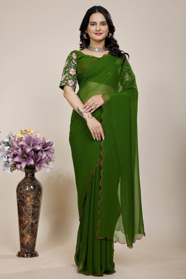 SHIV FASHION Solid/Plain Bollywood Georgette Saree(Light Green)
