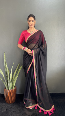 Aantra Solid/Plain Bollywood Georgette Saree(Black)