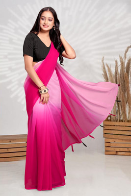 NESHVI ENTERPRISE Solid/Plain Bollywood Georgette Saree(Pink)