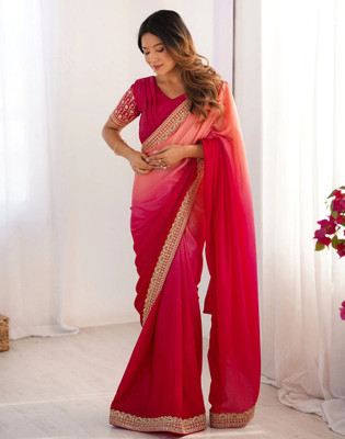 Satrani Embroidered Bollywood Silk Blend Saree(Pink)