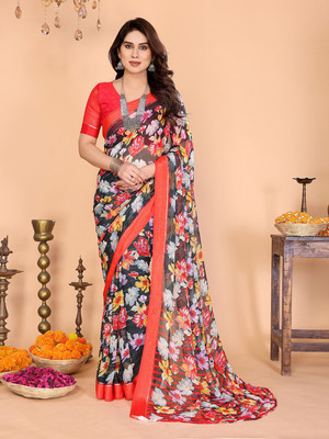 Moda Rapido Embellished, Floral Print Bollywood Georgette, Satin Saree(Green, Red)