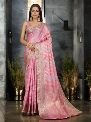 Divastri Woven Banarasi Organza Saree(Pink)
