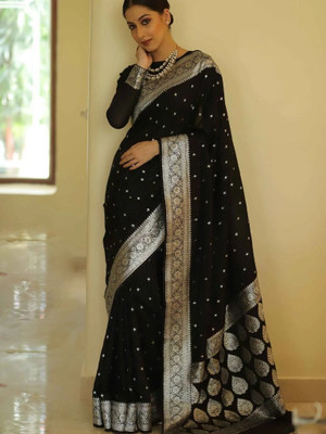 Oakwear Self Design Venkatagiri Silk Blend Saree(Black)