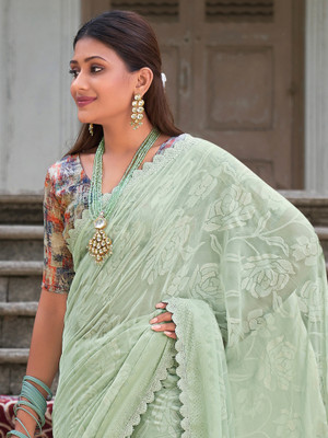 Divastri Printed Daily Wear Chiffon Saree(Light Green)