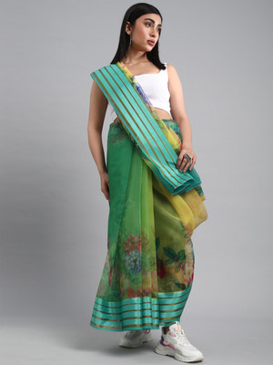 Divastri Printed Bollywood Organza Saree(Green)