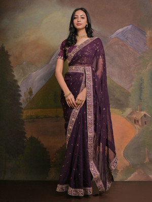 Sangria Embellished Daily Wear Georgette Saree(Purple)