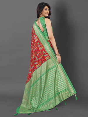 Divastri Printed Pochampally Cotton Blend Saree(Red)
