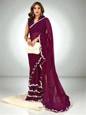 fFASHION Solid/Plain Bollywood Georgette Saree(Purple)