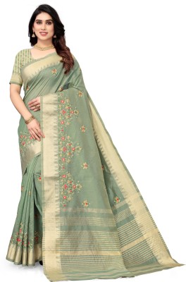 SERONA FABRICS Self Design, Printed, Embroidered, Woven Assam Silk Jacquard, Cotton Silk Saree(Light Green)